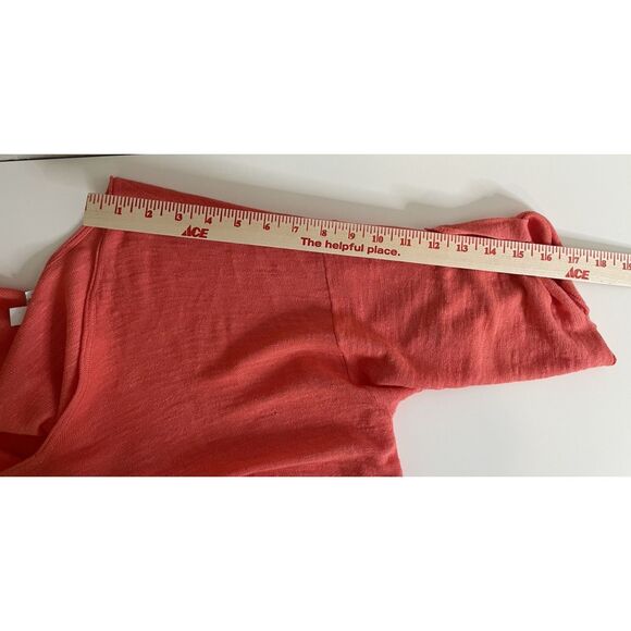 J. Jill Size L Linen Short Sleeve T Tee Shirt Top Blouse V Neck Orange - Picture 7 of 9